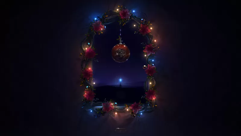 Christmas decoration, Merry Christmas, Night, Dark background, Lights, Garland, AMOLED, Aesthetic Christmas