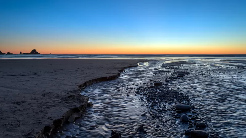 Indian Beach, Oregon, Seascape, Coastal, Sunset, Blue Sky, Horizon, Rocks, 5K