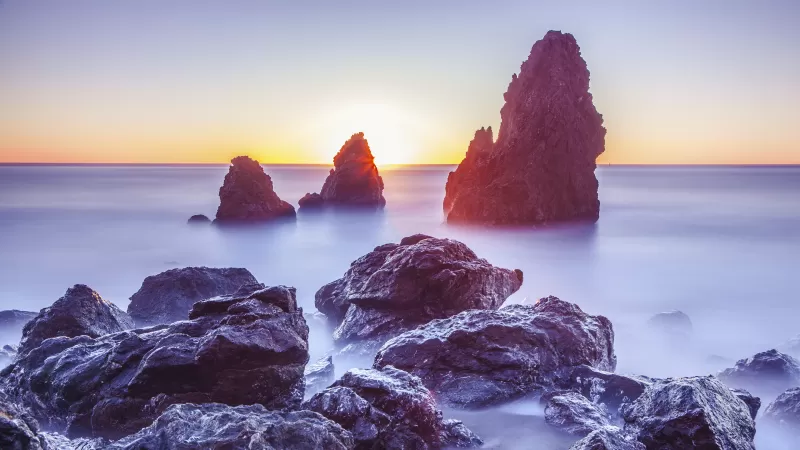 Rodeo Beach, Marin Headlands, California, Sunset, Rocky coast, Long exposure, Seascape, Ocean, Horizon
