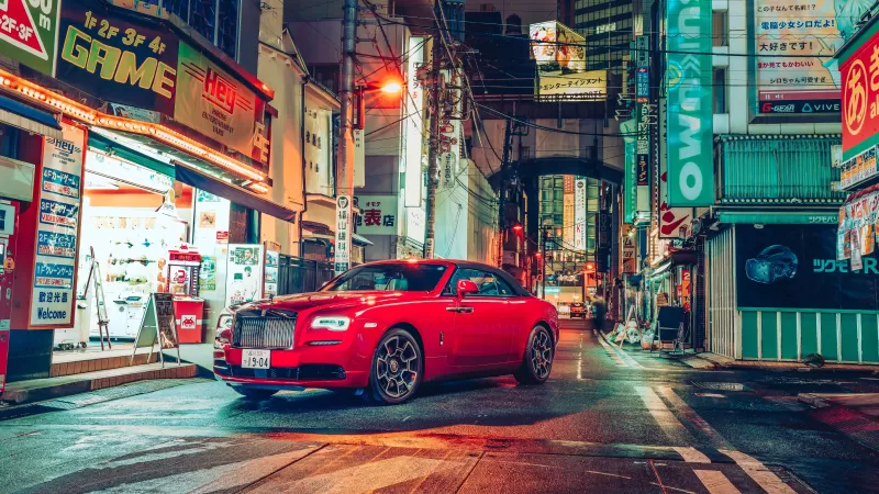 Rolls-Royce Dawn Black Badge, 2021, Tokyo, Cityscape, Night, Streets, Lights, 5K, 8K