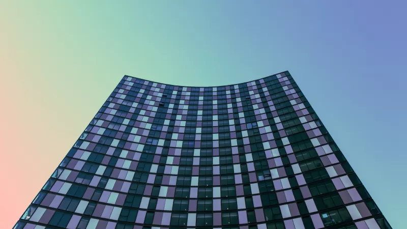 High rise building, Low Angle Photography, Gradient background, Looking up at Sky, Office building, Pattern, Skyscraper, 5K