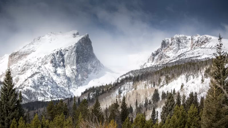 Hallett Peak wallpaper, Rocky Mountain National Park, Snowy winter