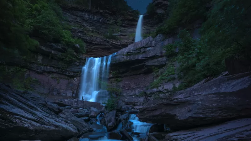 Kaaterskill Falls, Waterfall, Night, New York, USA