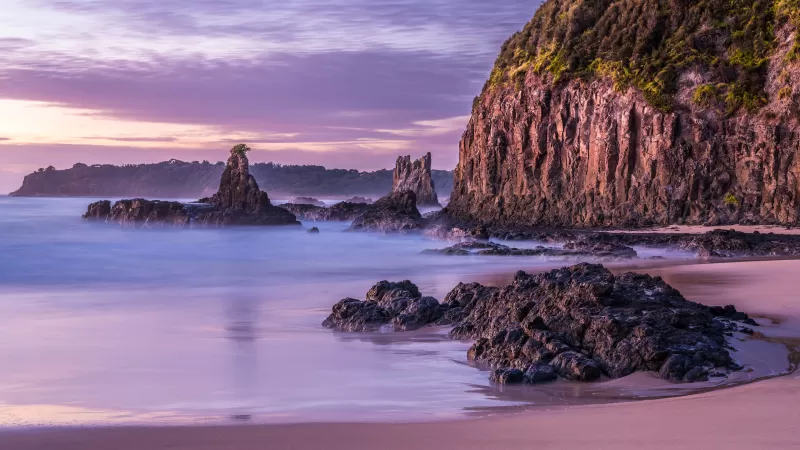 Cathedral Rocks, Kiama, Sea stacks, 5K wallpaper