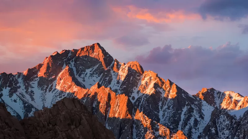 macOS Sierra, Mountain, Peak, Sunset, Evening, Stock, 5K