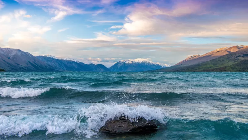 Lake Ohau, New Zealand, Turquoise waves, 4K wallpaper
