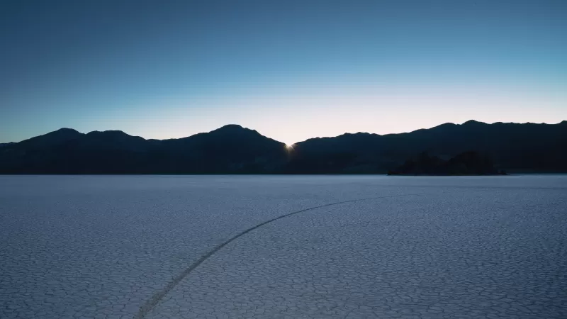 macOS Mojave 5K Wallpaper, Desert, Sunrise, Mountains, Clear sky, Panoramic, Landscape