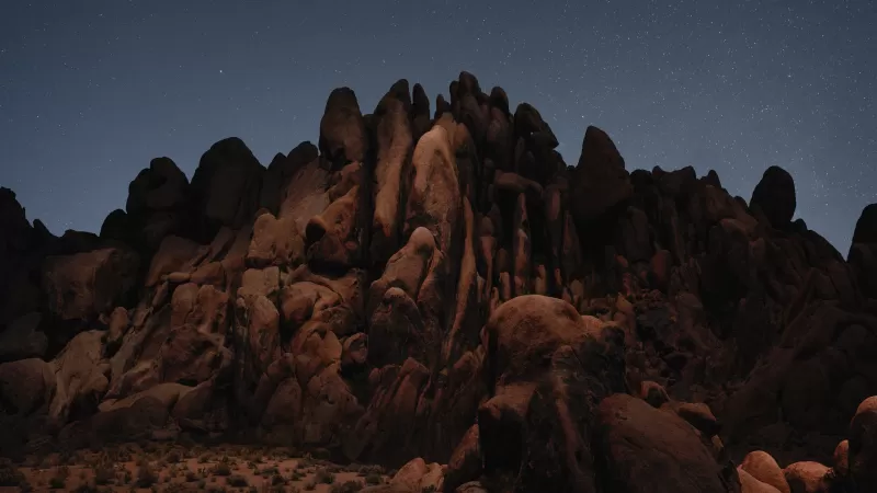 Desert, macOS Mojave, Stock, Night, Rocks, 5K wallpaper