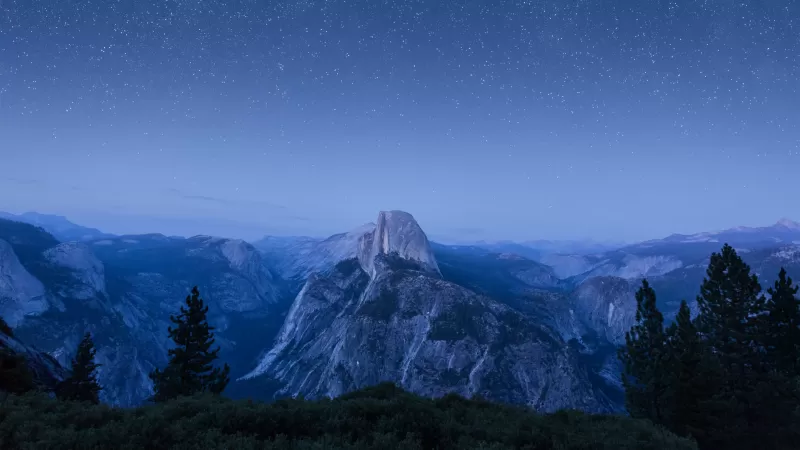 OS X El Capitan, Summit, Night, Starry sky, Mountains, Landscape, California, 5K wallpaper