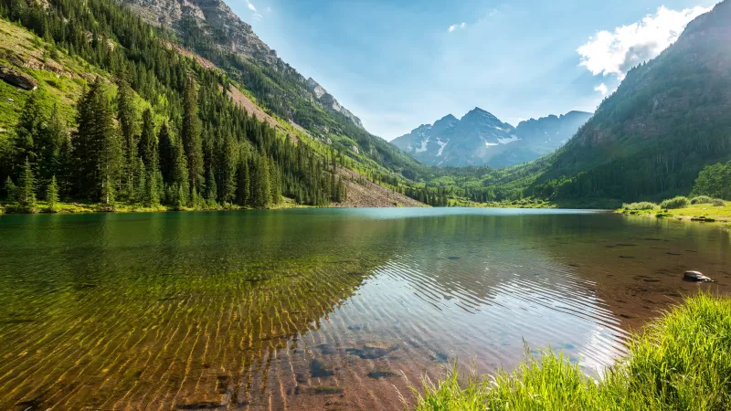 Maroon Bells wallpaper, Clear mountain lake, Summer valley