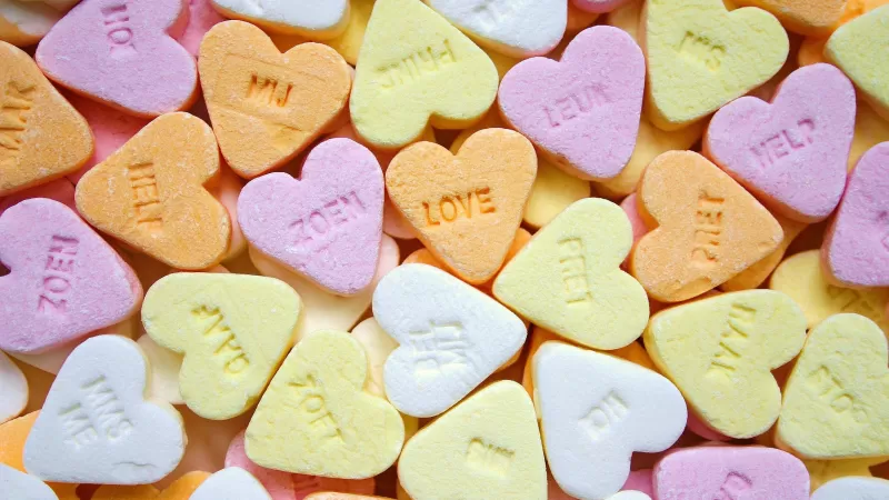 Heart Candies, Sweet candy, Confectionery, Delicious, Colorful, Shapes, Texture, Yellow, Pink