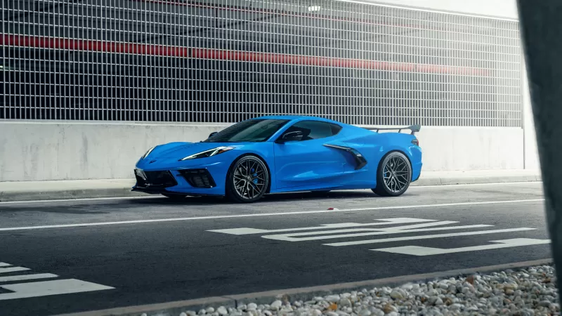 Chevrolet Corvette C8, Blue, Tarmac, 5K wallpaper