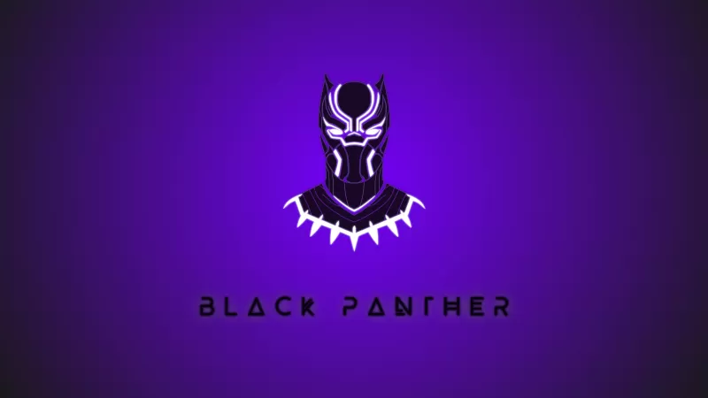 Black Panther, Minimal art, Marvel Superheroes, Purple background, 5K, 8K