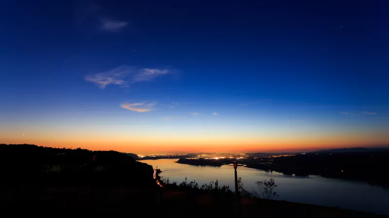Columbia River Gorge, Portland, Sunset Orange, Blue Sky, Clear sky, Silhouette, Dusk, Stars