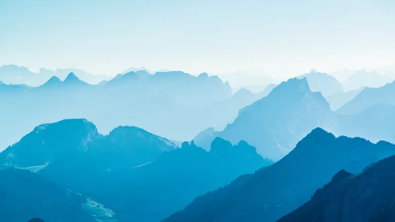 Alpstein, Blue mountain layers, Hazy peaks, 4K wallpaper