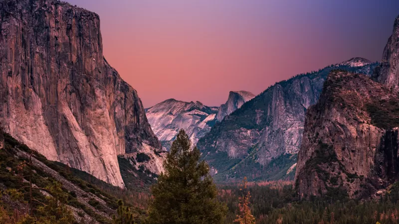 Yosemite Tunnel View wallpaper, El Capitan, Pink dusk