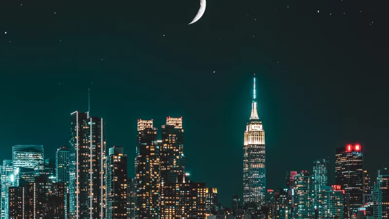 New York City, Skyscrapers, Night photography, Cityscape, Night, City lights