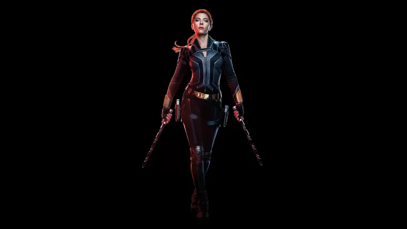 Black Widow, Scarlett Johansson, Black background, 2020 Movies, 5K, 8K