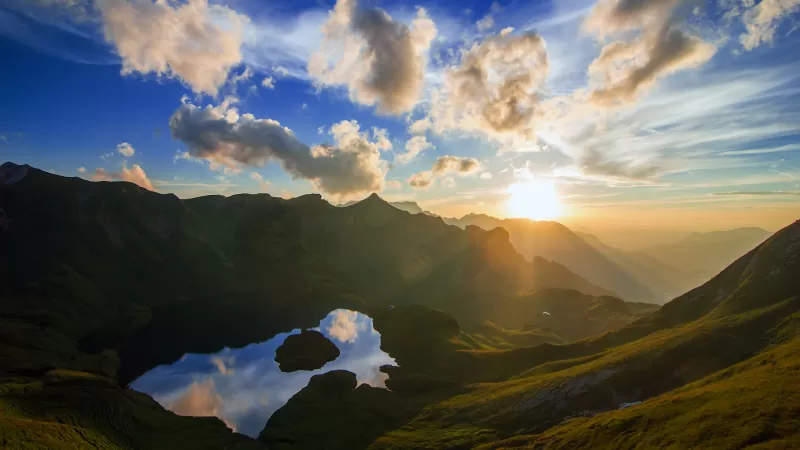 Schrecksee wallpaper, Allgäu Alps, Sunburst