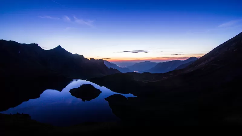 Schrecksee at blue hour, Allgäu Alps, Lake silhouette, 4K wallpaper