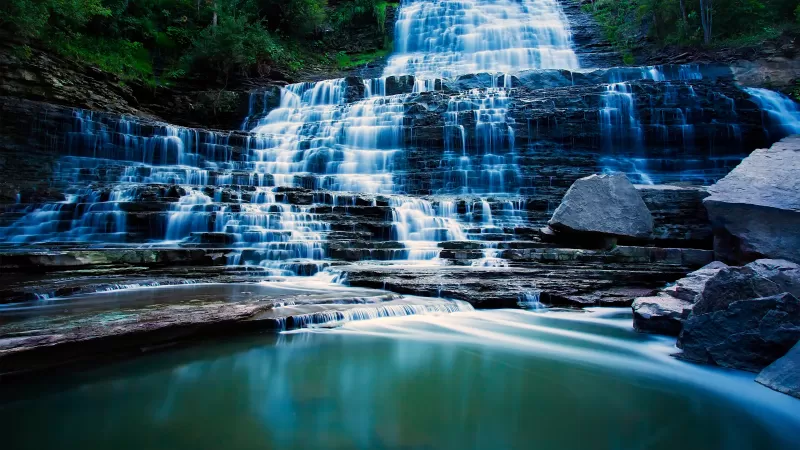 Albion Falls, Hamilton, Ontario, Canada, Waterfalls, Landscape, Long exposure, Water Stream, Forest, Scenery, Rocks