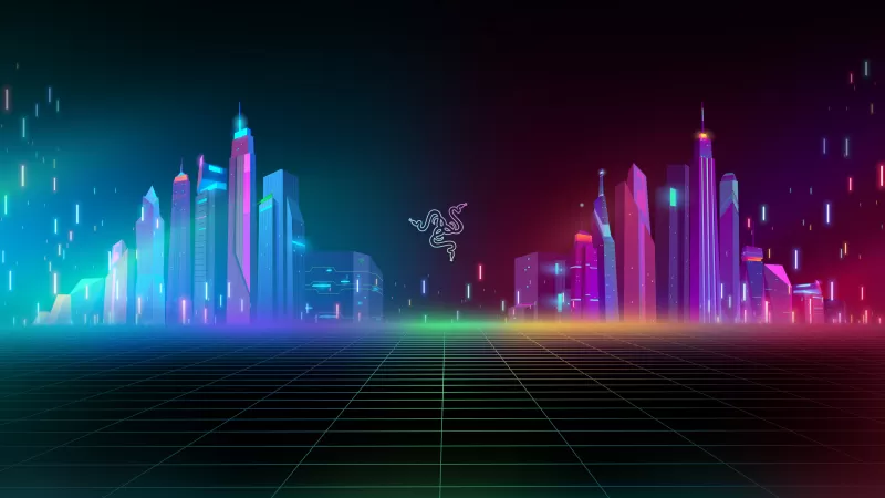 Razer, Cyber city, Neon, Colorful, Cityscape, Futuristic