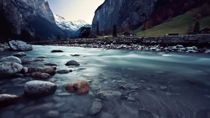 Lauterbrunnen river wallpaper, Swiss Alps, Long exposure