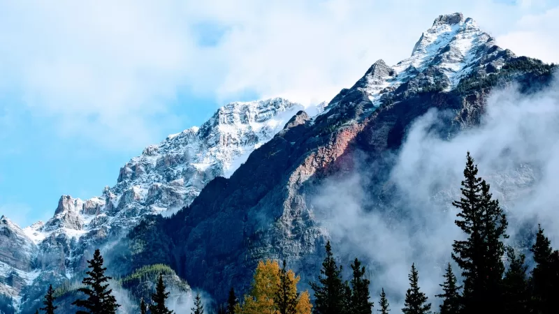 Jasper National Park, Jasper, Canada, Glacier mountains, Snowy Mountains, Cloudy, Mountain range, Mountain Peaks, Foggy, Landscape