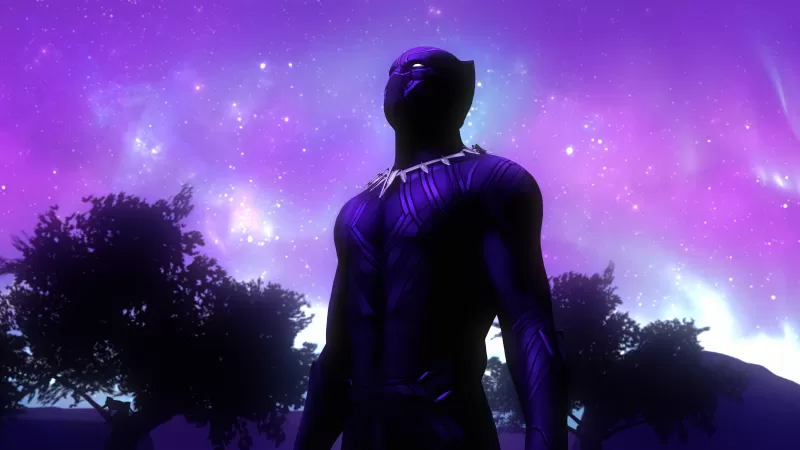 Black Panther, Marvel Comics, Purple sky, Outer space, Stars, Sci-Fi, Superheroes, Digital composition