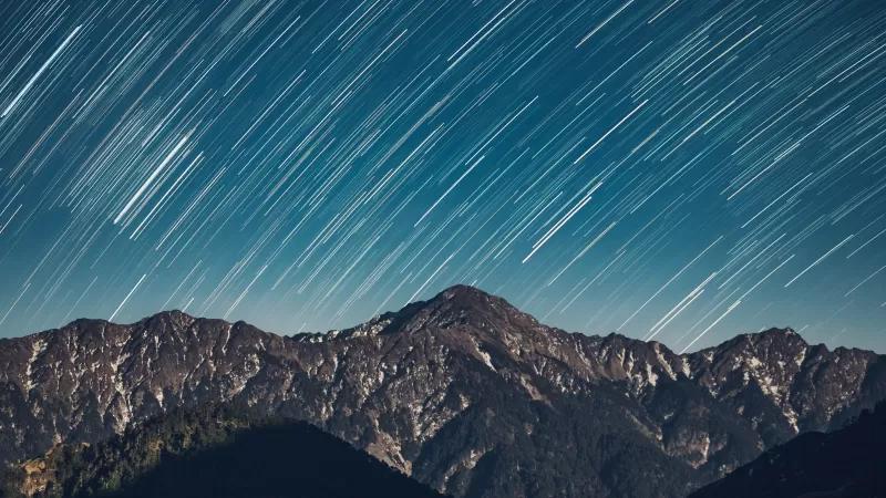 Star trails over mountains, Night sky, Long exposure, 5K wallpaper