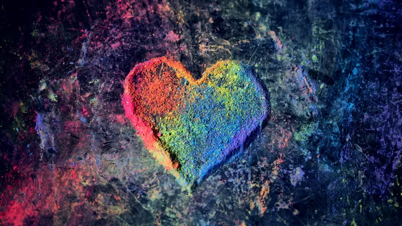 Love heart, Rainbow colors, Colorful, Chalk dust, 5K
