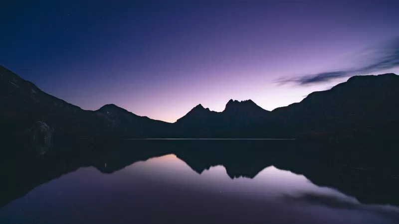 Cradle Mountain, Dove Lake, Twilight reflection, 5K wallpaper