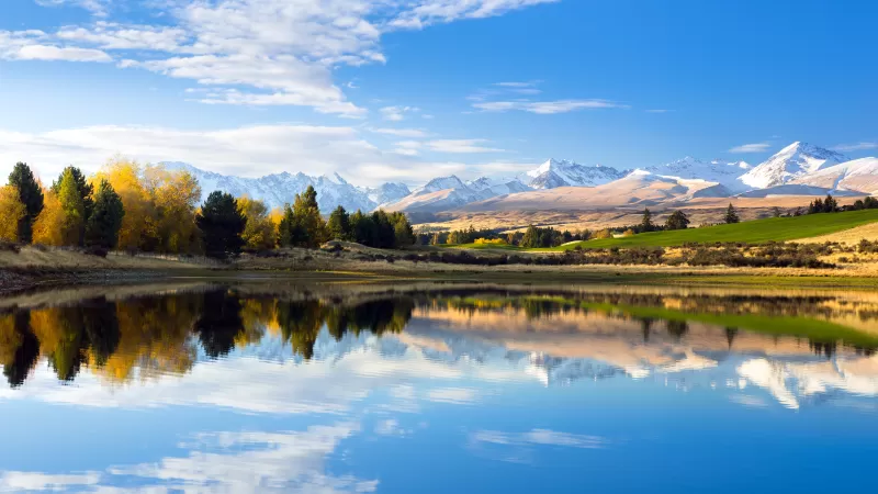 Mount Hutton, Lake reflection, New Zealand, 4K wallpaper