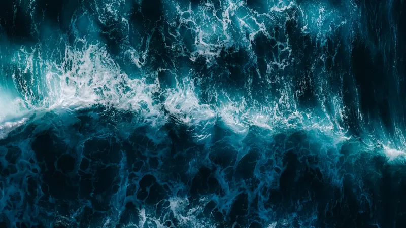 Ocean Waves, Aerial view, Blue Water, Pattern, Sea waves, 5K