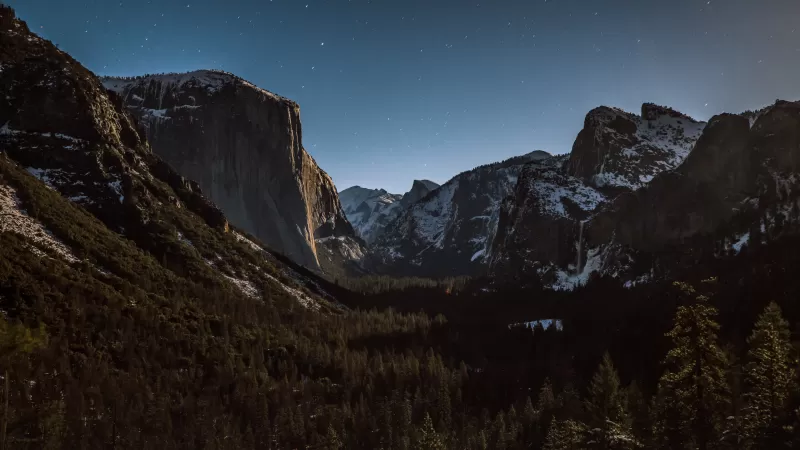 Yosemite Valley at night wallpaper, El Capitan, Starry sky