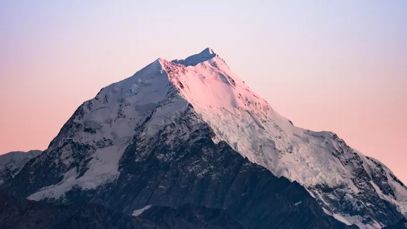 Glacier mountains, Snow covered, Mountain Peak, Daytime, Clear sky, Sunrise, Mount Cook, New Zealand, Mountain View, 5K