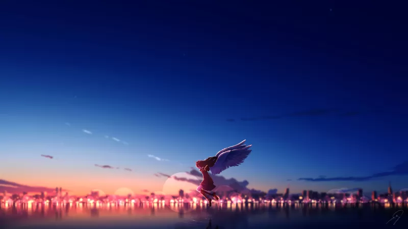 Anime girl, Angel, Happiness