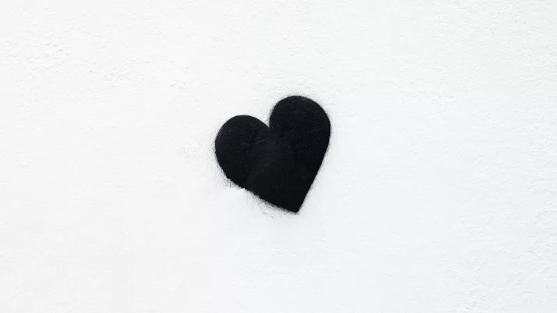 Black heart, Love heart, White background, Monochrome, 5K
