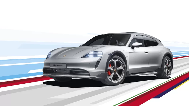 Porsche Taycan 4S Cross Turismo, White background, 2021, 5K