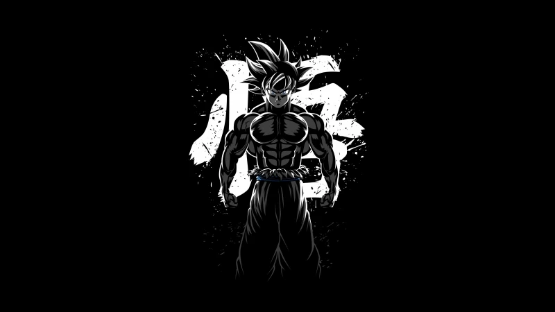 Goku Musculoso, Dragon Ball Z, AMOLED, Minimal, Black background, 5K