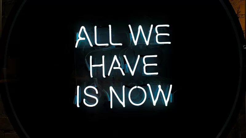 All we have is Now, Neon sign, Typography, Black background, Wall