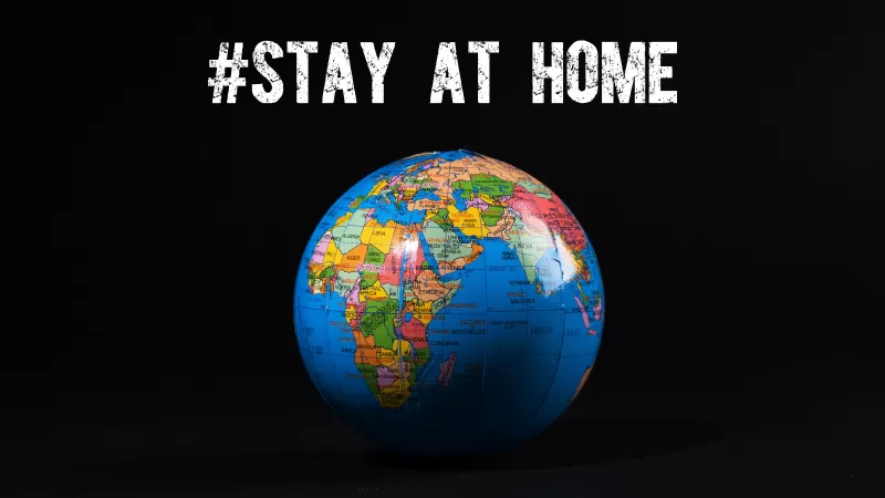 Stay Home, Stop COVID-19, Globe, Earth, Black background, 5K