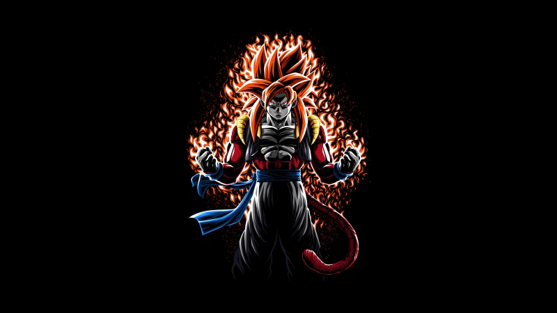 Goku, Super Saiyan 4 Fusion, SSJ4 Fusion, AMOLED, Black background, Dragon Ball, 5K