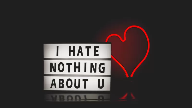 I Hate Nothing About U, Typography, Dark background, Neon, Love heart