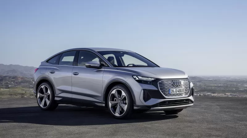Audi Q4 Sportback e-tron, Silver electric SUV, Hilltop, 2021 wallpaper