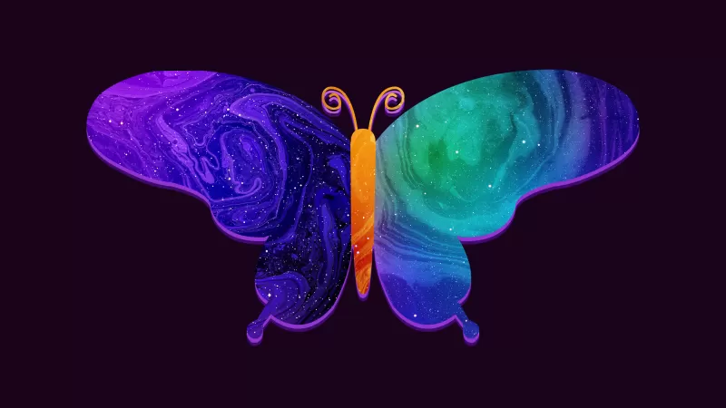 Butterfly, Colorful, Girly, Vivid, Dark background, Digital Art