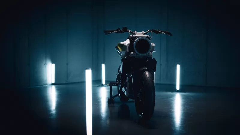 Husqvarna E-Pilen Concept, Electric naked bike, Light bars, Dark garage, 5K wallpaper