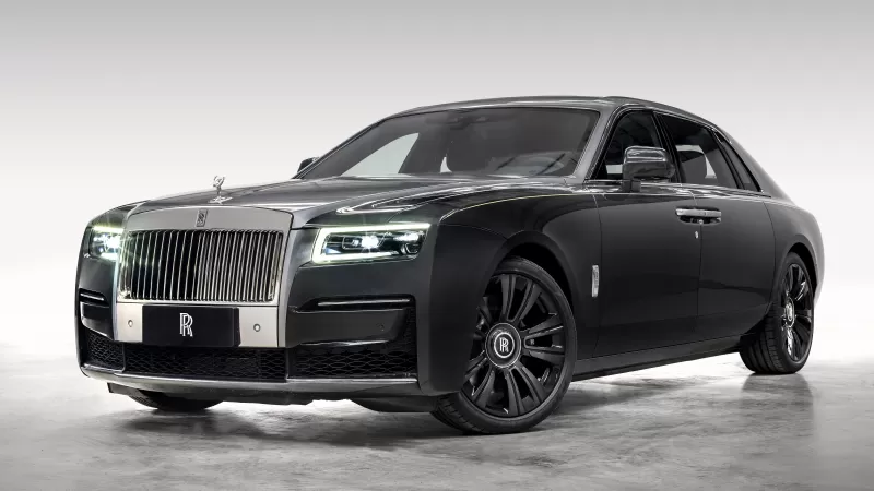 Rolls-Royce Ghost Extended wallpaper, Black luxury sedan, White studio, 2021