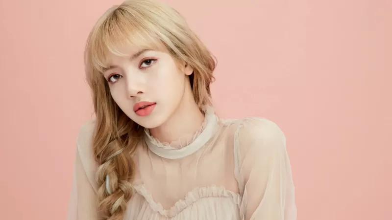 Lisa, Blackpink, K-Pop singer, Beautiful, Peach background