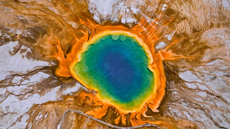 Grand Prismatic Spring wallpaper, Yellowstone, Aerial view